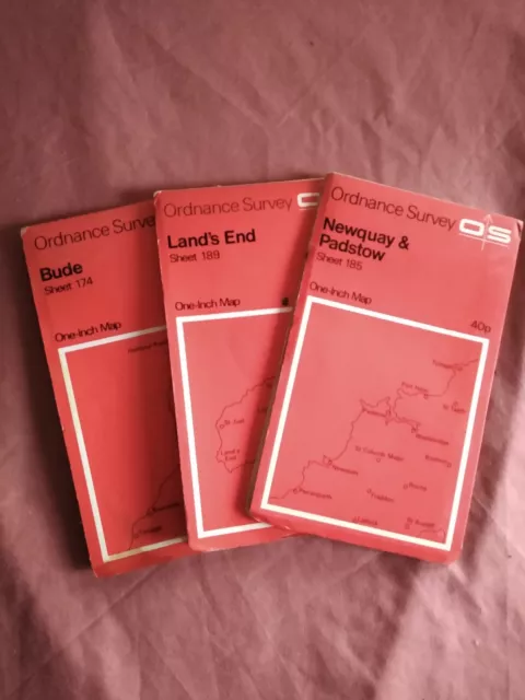 3 Cornish Vintage OS Maps 1960s Lands End, Bude, Newquay and Padstow