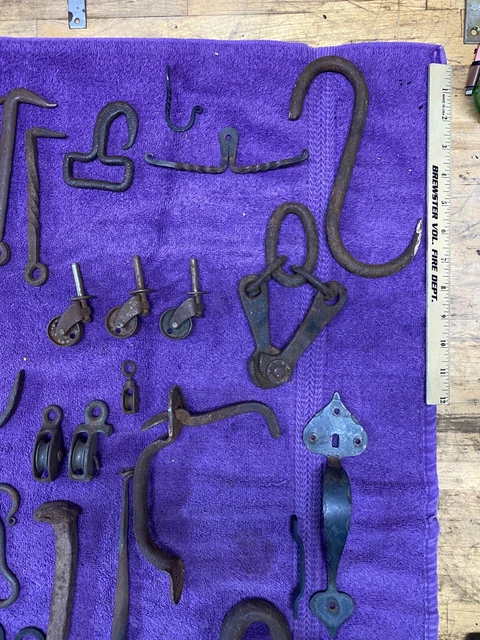 Huge Lot Vintage Antique Primitive Barn Door Gate Steam Punk Cast Iron Hook Tool 3