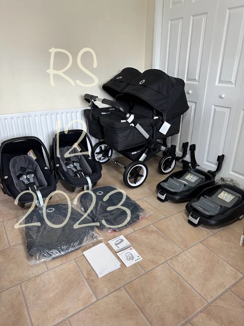 Bugaboo Donkey Twin Pram Double Pushchair Black buggy Duo Side by side unisex D3