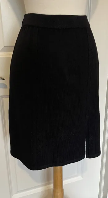 St John Essentials Black Santana Knit Front Slit Skirt, Sz 4~ STYLISH~