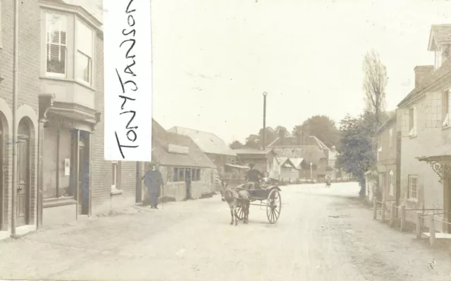 Real Photo DOWNTON nr SALISBURY Wiltshire  Streetscene DONKEY & CART  Rare