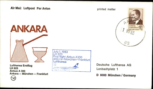 LUFTHANSA Erstflug Luftpost Ankara München Frankfurt 1983 Türkei Turkiye Marken