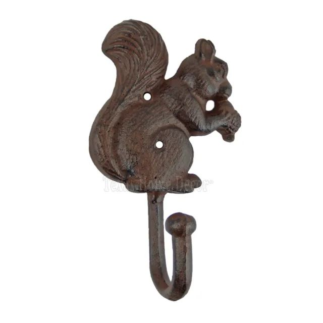 Squirrel Key Hook Cast Iron Wall Mounted Coat Towel Hanger Rustic Brown Finish