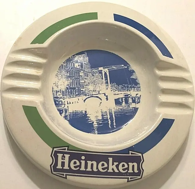 Henry W. King & Co. England Vintage Heineken White Round Ceramic Ashtray 9.5"