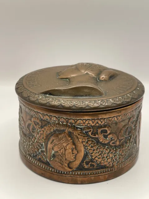 Rare Italian Copper Ceramic Dini Cellai Signa Pottery Trinket Box Cherub Italy 2