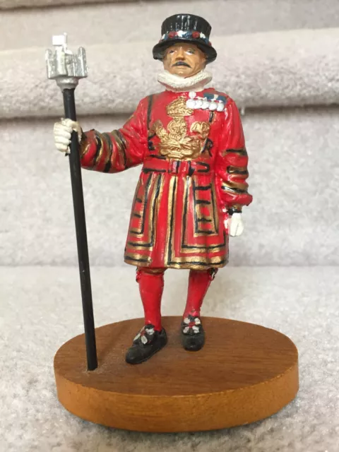 Rare Vintage Beefeater Gin Composite Hand Painted Figure 5" Tall on Wood Stand