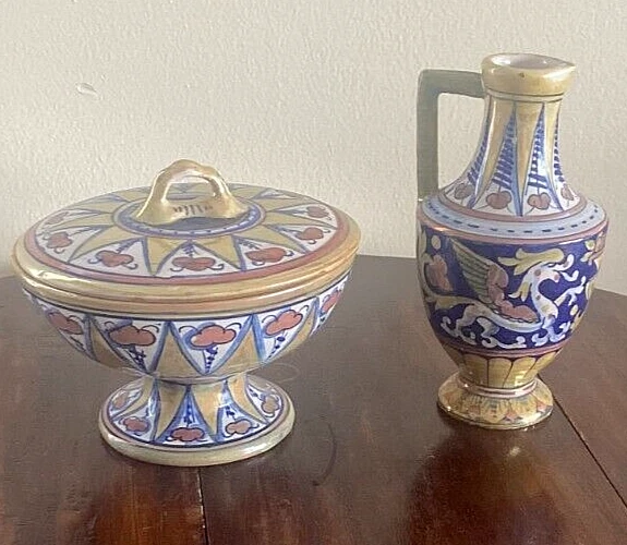Vtg. Mid Century Alberto Rubboli for Tadino Italy  Pottery Candy Dish &Pitcher