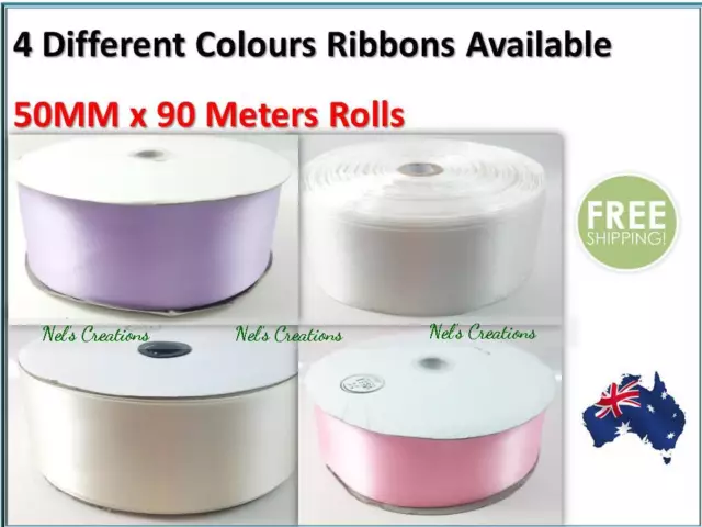 Satin Ribbon White Ivory Pink Blue Lilac, Decorate Wedding Car 50mm x 90m Roll