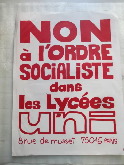 Affiche Sd Vers 1975 Uni Non  A L'ordre Socialiste Dans Les Lycees