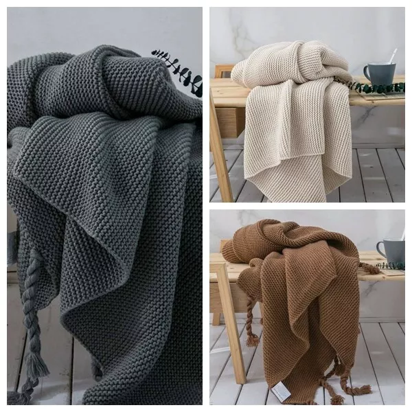 130x170cm Size Soft Tassel Fringe Knitting Throw Rugs Sofa Couch Bedding Blanket