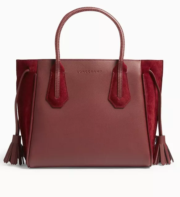 NWT Longchamp Penelope Leather Satchel Tote Bordeaux Wine Red AUTHENTIC