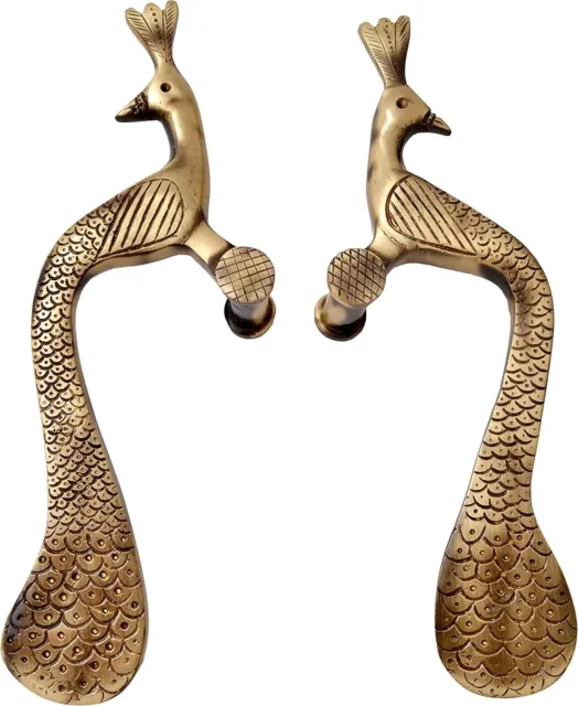 Handmade Antique Brown Finish Peacock Design Brass Door Handle Pair