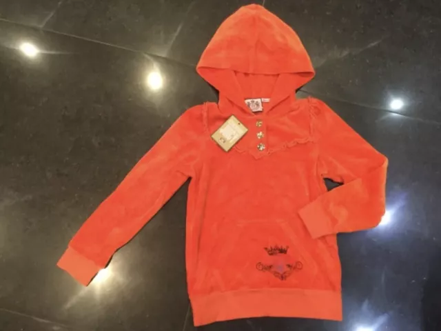 NWT Juicy Couture New & Genuine Girls Age 8 Orange Velour Hoody With Juicy Logo