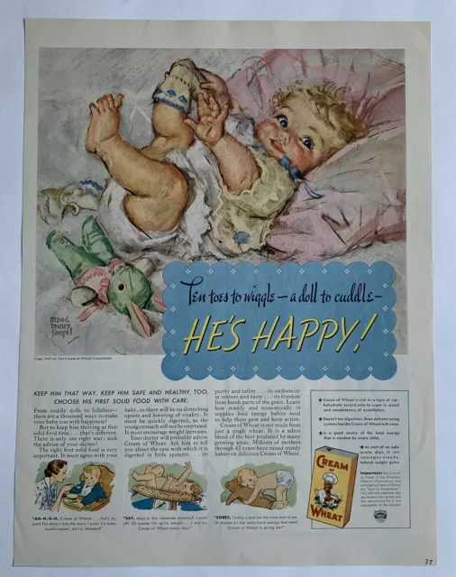 Vintage 1937 Cream Of Wheat Happy Baby Solid Food Print Ad