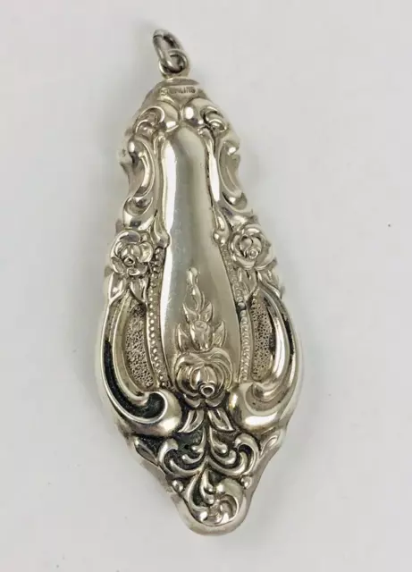 Antique Victorian Sterling Silver Repousse Spoon Handle Necklace Pendant 10.8 g