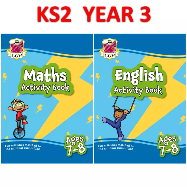 KS2 Year 3 Maths English Activity Workbooks with Answer Ages 7-8 Cgp