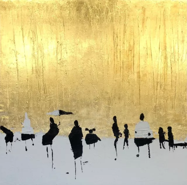 40x40" Abstract People Acrylic Painting Original Gold Leaf Art | SKY OF GOLD