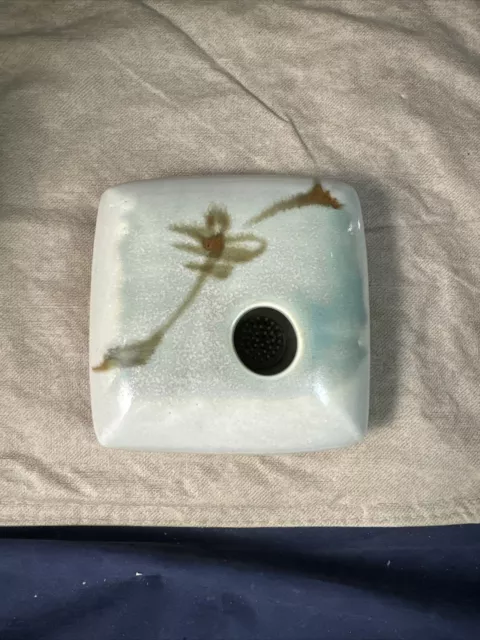 Georgetown Ikebana Pottery Flower Frog Square Asian Influence handpainted,signed