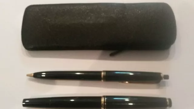 Vintage MONTBLANC Black Pen and Pencil Set with Original Leather Case