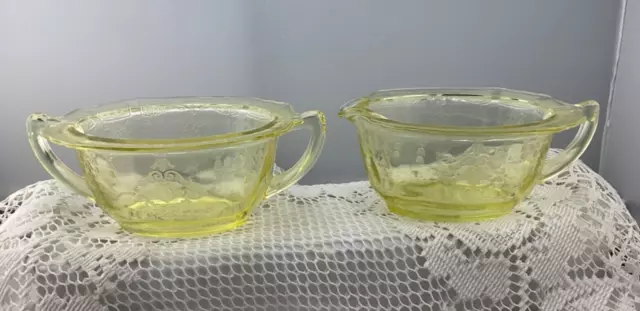 Vintage Anchor Hocking Yellow Deperession Glass Cream & Sugar Set
