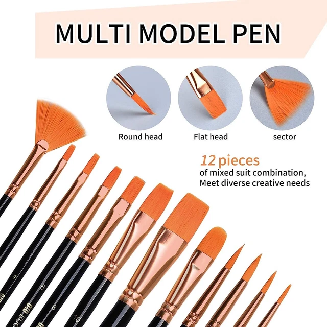 Set Di Pennelli Pittura, 12 Pennelli Professionali per Pittura Acrilica, Olio ✅ 3