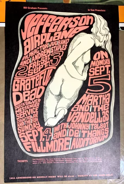 Grateful Dead 1966 Fillmore Auditorium Bill Graham Concert Poster Bg-26 -Nice!