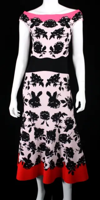 ALEXANDER McQUEEN $2,345 Multi Rose Intarsia Off-Shoulder Midi Dress M