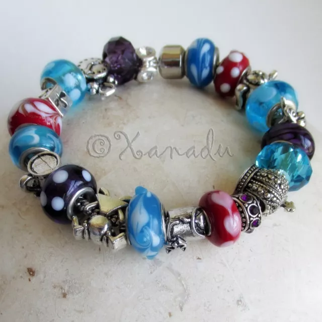 Alice In Wonderland European Charm Bracelet With Turquoise, Red, Purple Beads