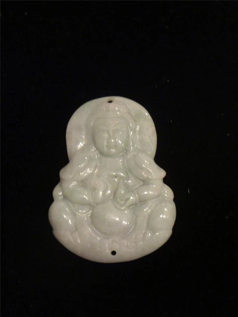 Beautiful Finely Detailed Green White Jade Jadeite Quan Yin Pendant Orig:$950