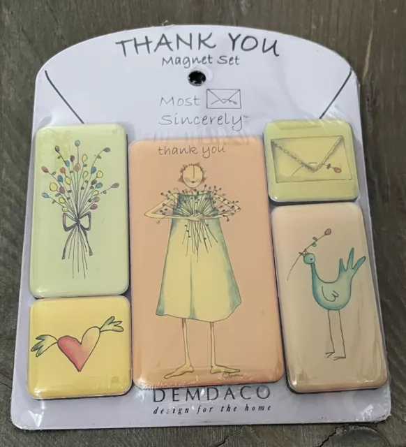 Demdaco Thank You Most Sincerely Magnet Set Hearts Birds Envelope New