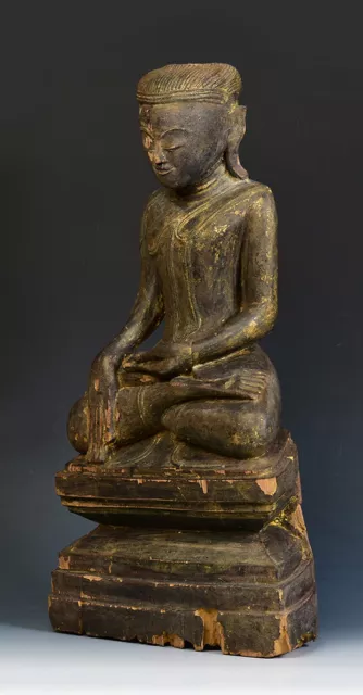 17th - 18th Century, Shan, Antique Burmese Wooden Seated Buddha 7