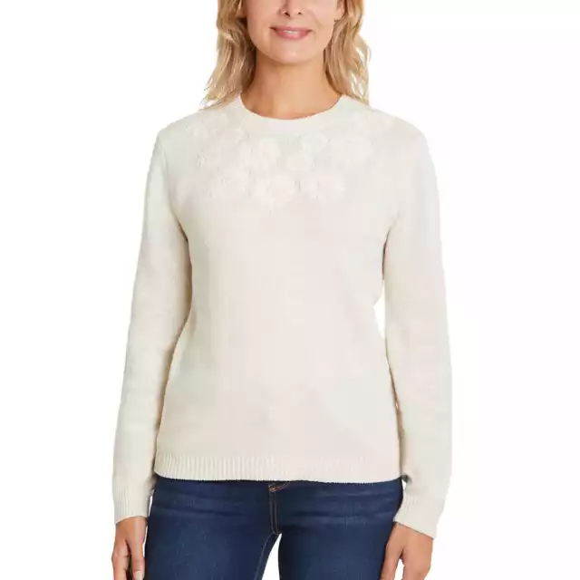 Ella Moss Womens Embroidered Sweater White/Gardenia Size L