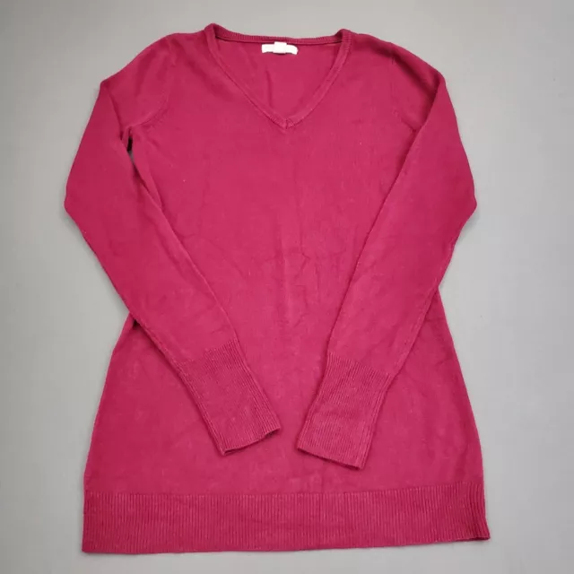 New York & Company Sweater Womens XS Long Sleeve V Neck Knit Pullover Red