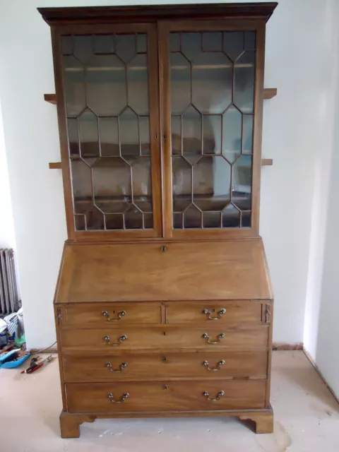 Antique Bureau Bookcase Mahogany, Display Cocktail Cabinet Desk & Drawers