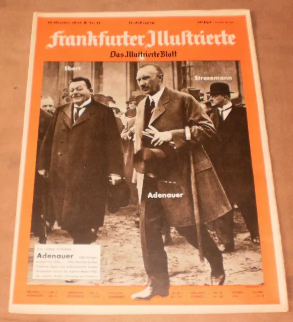 Frankfurter Illustrierte,10.Oktober,1953,Cover,ADENAUER,STRESEMANN,EBERT