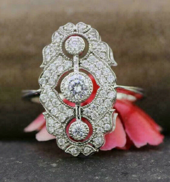 2.47 Ct Round Cut Lab-Created Diamond Victorian Filigree Old Vintage Dinner Ring