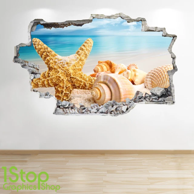 Beach Sea Shells Wall Sticker 3D Look - Ocean Sea Paradise Beach Bedroom Z763