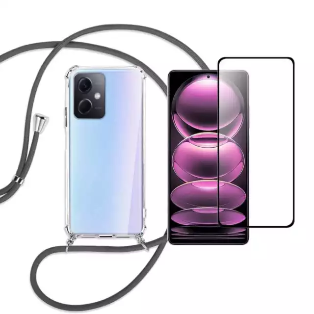 Coque rigide collier cordon noir + Verre trempé pour Xiaomi Redmi note 12