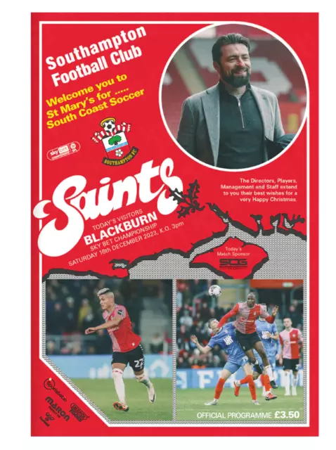 Southampton Blackburn Rovers Official Championship  16Th Dec 2023 Programme