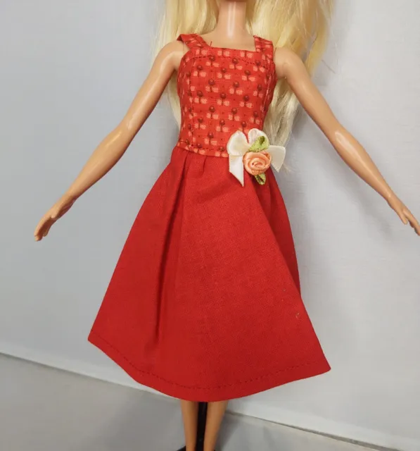 Handmade red party dress Barbie Outfit Fashion Doll Clothes flower spring summer