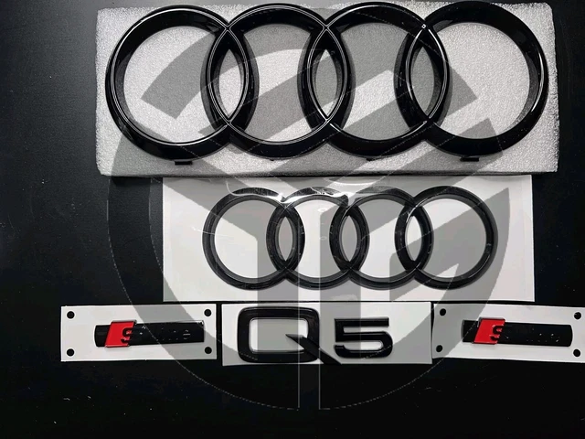 Premium Aftermarket Gloss Black Badge Set For Audi Q8 2018+ – Grille, Boot, Fender, Includes 2 S-Line Badges