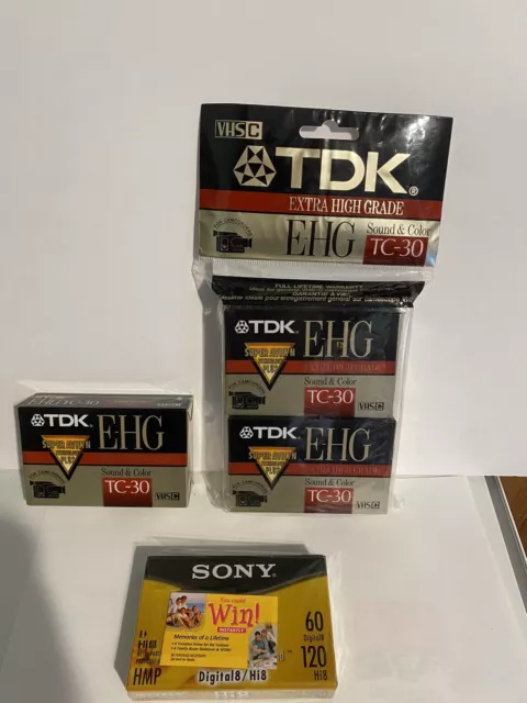 Lot of 4TDK VHS-C HG Ultimate 30 Minute Blank Camcorder Tapes,  New & Sealed