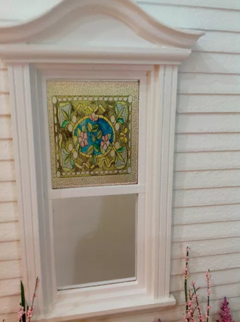 Pink Flower Circle Style Dollhouse Miniature Victorian Stained Glass Window Film