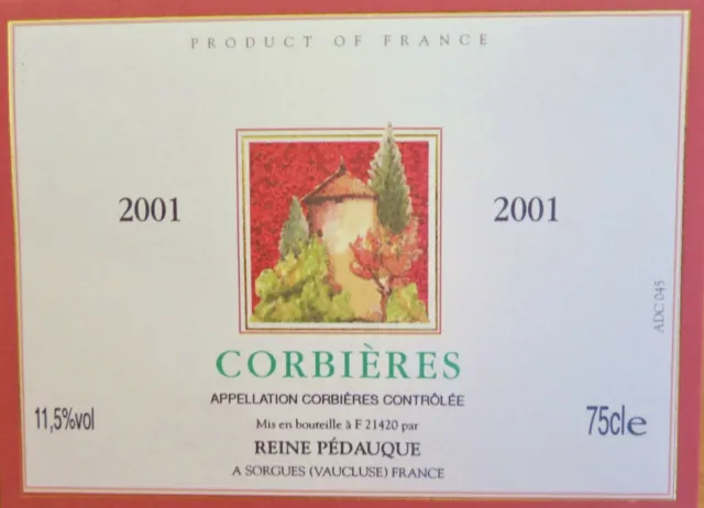 Etiquettes vin FRANCE REINE PEDAUQUE CORBIERES 2001   wine labels