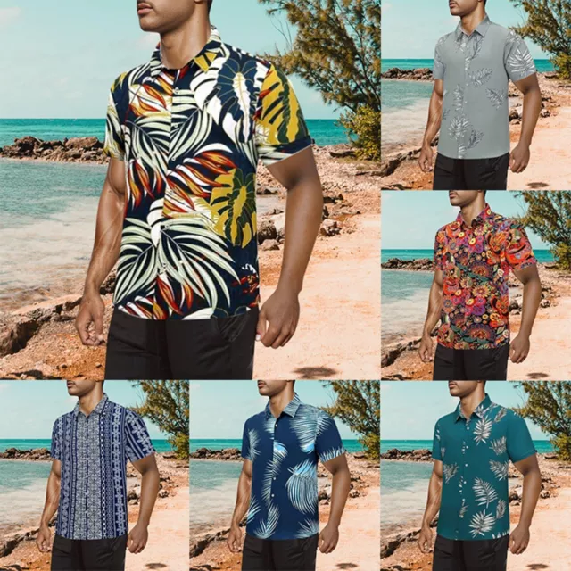 Printed Palmshadow Clothing Summer Beach Casual Short Sleeve Button Down Shirts