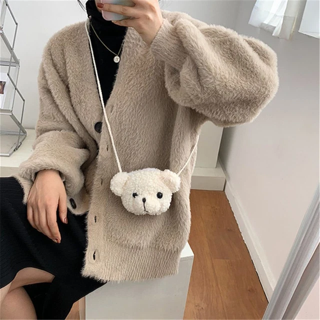 à main Ours de dessin animé Sac à bandoulière Sac de messager Sac en peluche