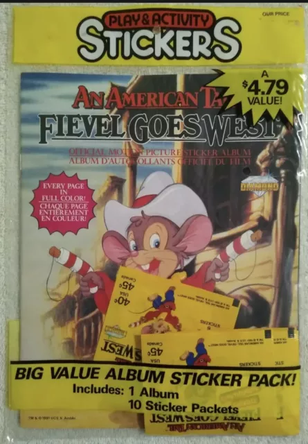 Vtg Fievel Goes West American Tail Sticker Album Sealed Full Color 1991 Album