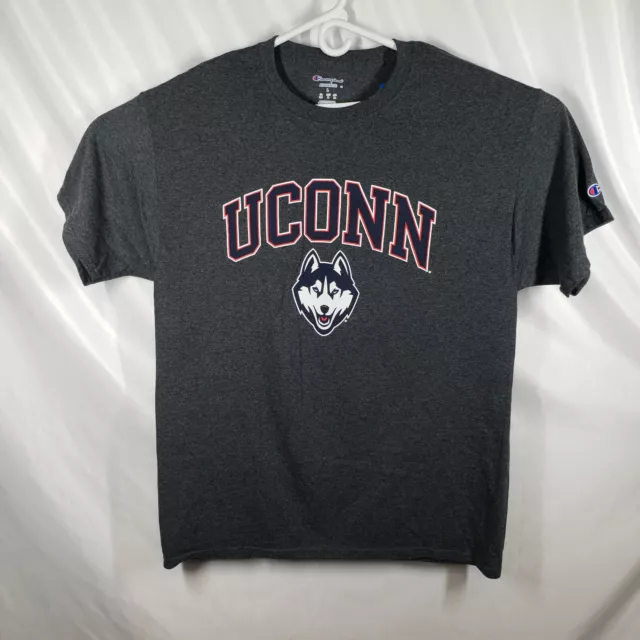 Champion Mens LG NCAA UCONN Connecticut Huskies Gray Short Sleeve Tee Shirt NWT