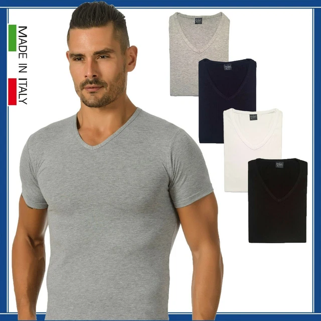 Maglia intima uomo in COTONE ELASTICIZZATO maglietta manica corta con scollo a V