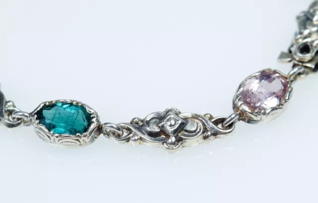 830 Argent - Antique Art Nouveau Bracelet - Naturel Pierres Précieuses - 3